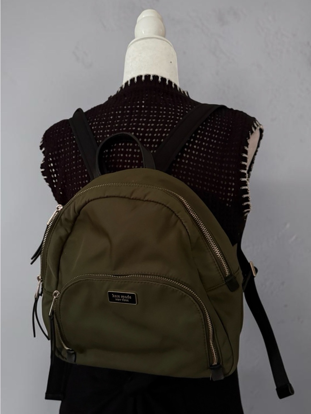 kate spade Olive Green Nylon Mini Backpack with Black Straps